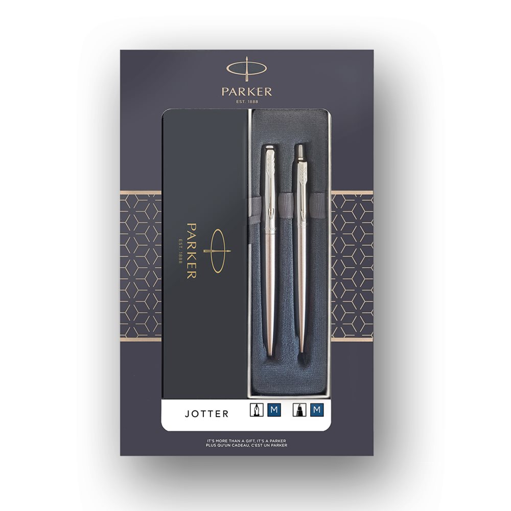 Set Pix si Stilou Parker, Jotter Royal, Stainless Steel CT, cu finisaje Cromate - Image 2