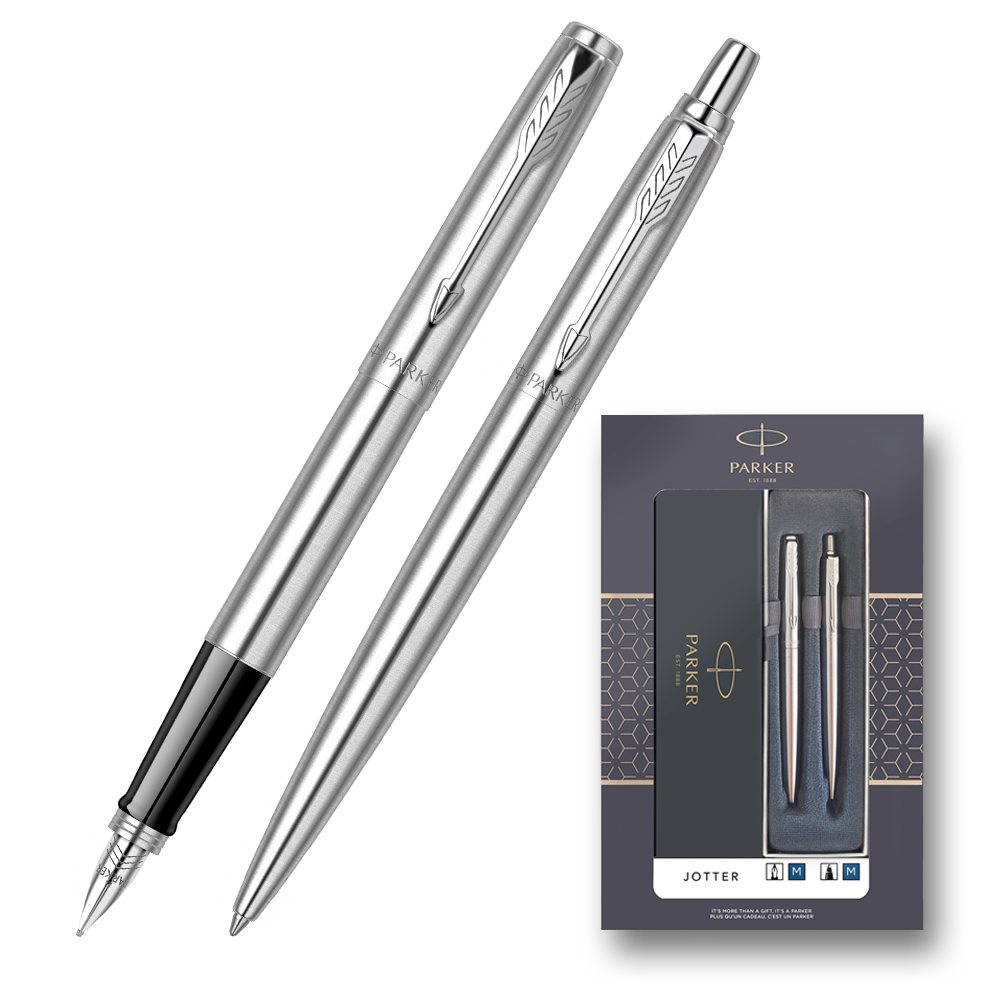 Set Pix si Stilou Parker, Jotter Royal, Stainless Steel CT, cu finisaje Cromate