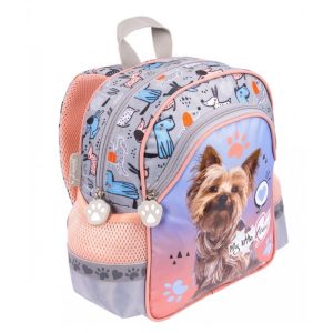 Ghiozdan St.Majewski My Little Friend Dog, 29cm, gradinita, 2 compartimente, gri cu roz si bleu, D1 / 668449