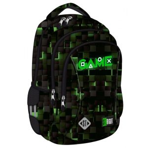 Ghiozdan St.Majewski St.Right Green Game, 44cm, 3 compartimente, negru cu verde