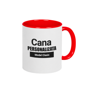Cană albă cu interior și mâner roșu personalizată