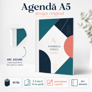 Agenda A5 personalizată, 90 de file dictando, arc metalic ascuns, copertă personalizată și foi de gardă personalizabile