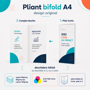 Pliant bifold A4 personalizat, pliat în 2, print color față-verso