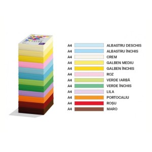 Hârtie colorată ECADA A4, 75 g/mp, 500 coli/top, diverse culori