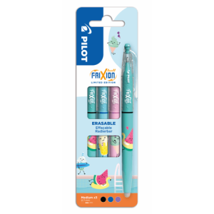 Set 3 Rollere cu cerneala Pilot Frixion Ball Fancy Pool Party diverse culori 0.7 mm cu capac Ediție Limitată