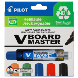 Set 5 markere pentru tabla Pilot Vboard Master 2.3 mm varf rotund Set 5 markere pentru tabla Vboard Master Pilot 2.3 mm varf rotund