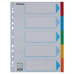 Separatoare Esselte carton reciclat si reciclabil A4 5 taste multicolor, ESS100191