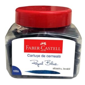 Rezerve stilou mici Faber-Castell cerneala albastra 100 buc/borcan