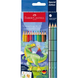 Creioane colorate 10 + 3 cul grip 2001 dinozauri Faber-Castell