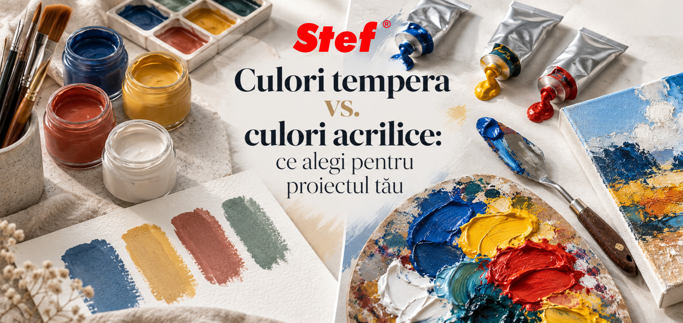 Culori tempera vs. culori acrilice: ce alegi pentru proiectul tău